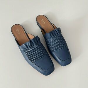 Blue shoes slide style, Sz. 7.5/38, 1/2 inch heel, NEW and super cute! Leather.